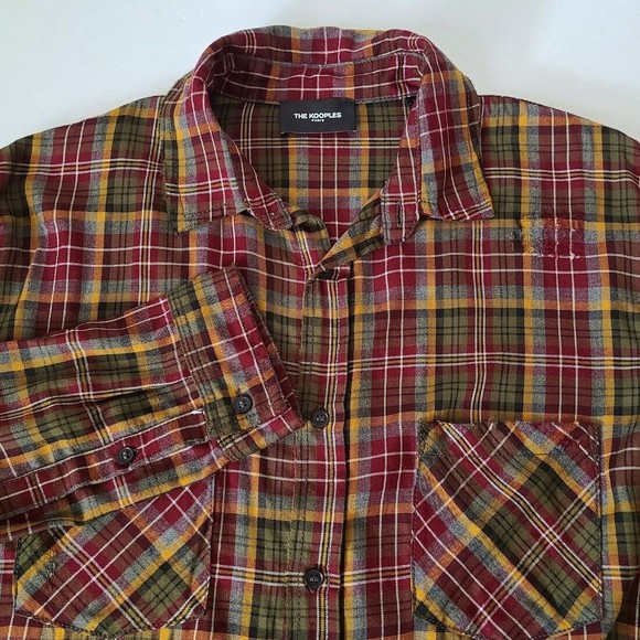 The Kooples Size Large Long Sleeve Destroyed Plaid Button Up Shirt - Picture 8 of 15
